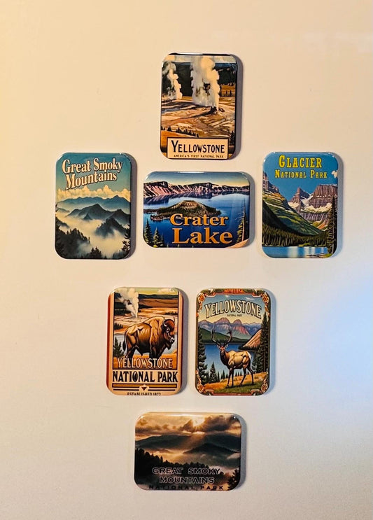 Crater Lake, Great Smoky Mountains, Glacier, and Yellowstone National Parks Fridge Magnets
