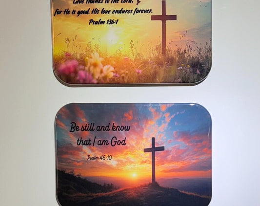 Bible verse magnet Psalm 46:10 Psalm 136 Christian Religious Faith God Jesus Cross